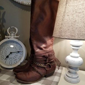 Not Rated Brown boots, distressed casual with bow